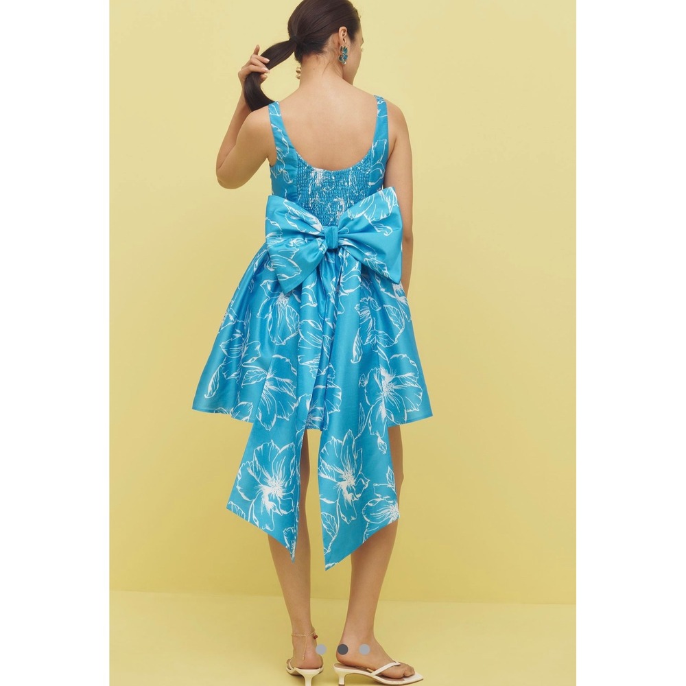 NWT Hutch Anthropologie Sleeveless Back-Bow Basque-Waist Mini Dress Blue Size L